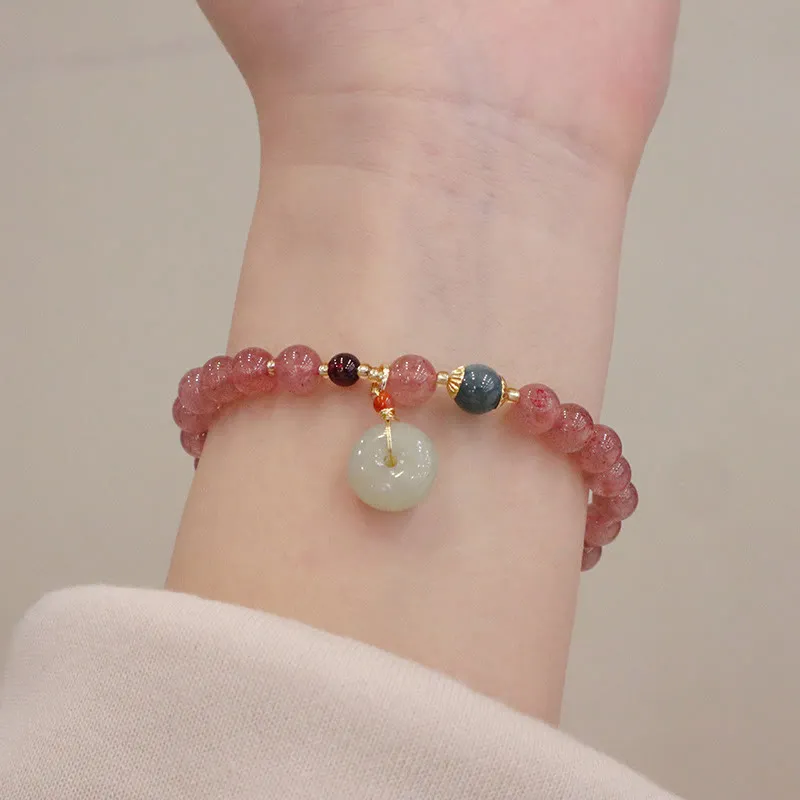 Natural Strawberry Quartz and Jade Peace Healing Bracelet with Coin Purse Buckle - Image 8