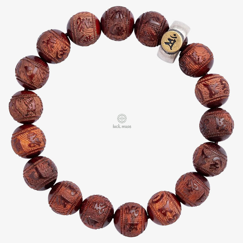 Luck Muse Chinese Zodiac Bracelet - Red Sandalwood Om Mani Padme Hum Protection - Image 10