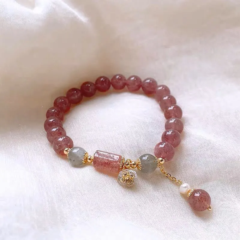 Natural Strawberry Quartz Zircon Flower Charm Bracelet with Positive Energy - Image 5