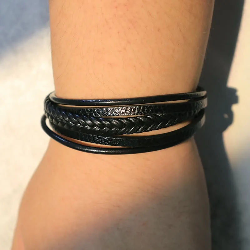 Natural Lava Rock Frosted Stone Bead Leather Bracelet with Black Onyx Accents - Image 17
