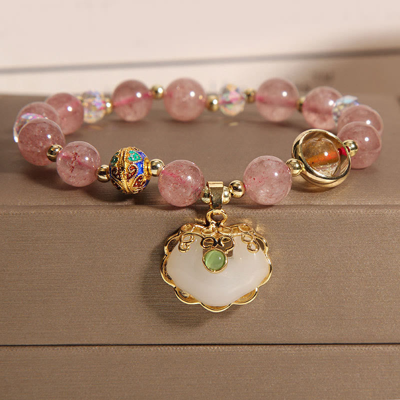 Luck Muse Healing Bracelet with Strawberry Quartz, Green Crystal, and Amethyst