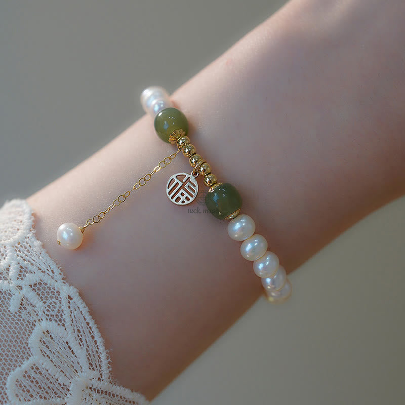 Natural Pearl Hetian Jade Happiness Wisdom Bracelet - Image 12