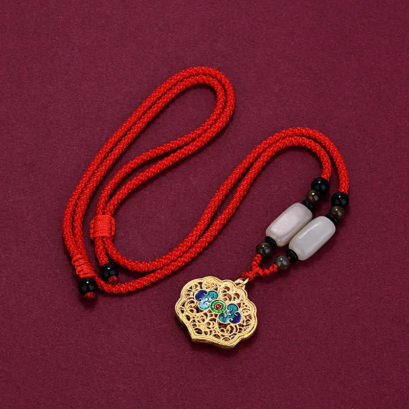 Vintage Auspicious Clouds Agate Copper Wealth Necklace Pendant with Luck Muse - Image 3