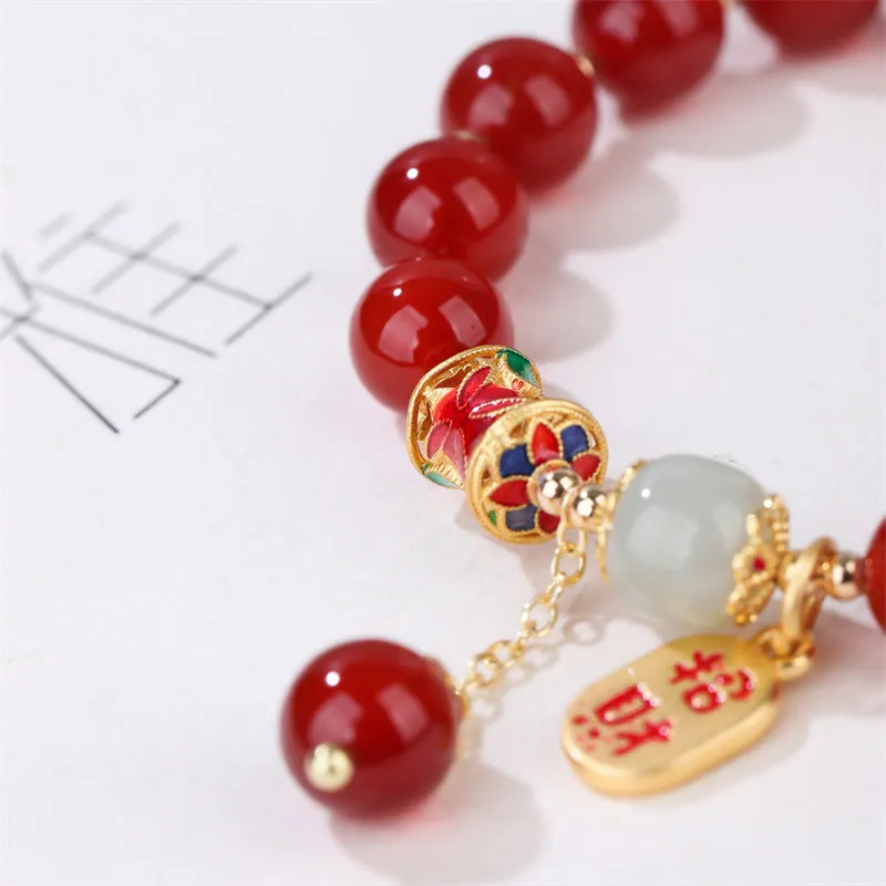 Natural Red Agate and Jade Fortune Charm Bracelet - Image 3
