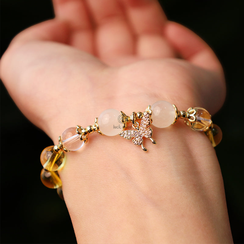 Luck Muse Citrine Moonstone Butterfly Charm Bracelet for Prosperity and Protection - Image 6