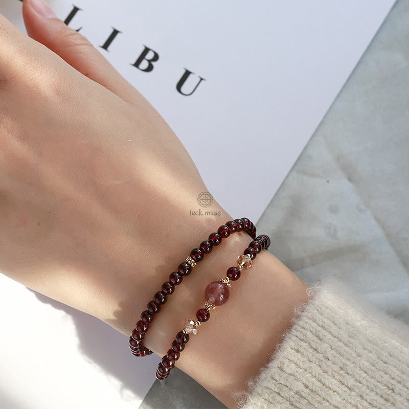 Luck Muse 14K Gold Plated Double Wrap Bracelet with Natural Garnet and Strawberry Quartz for Stability - Image 13