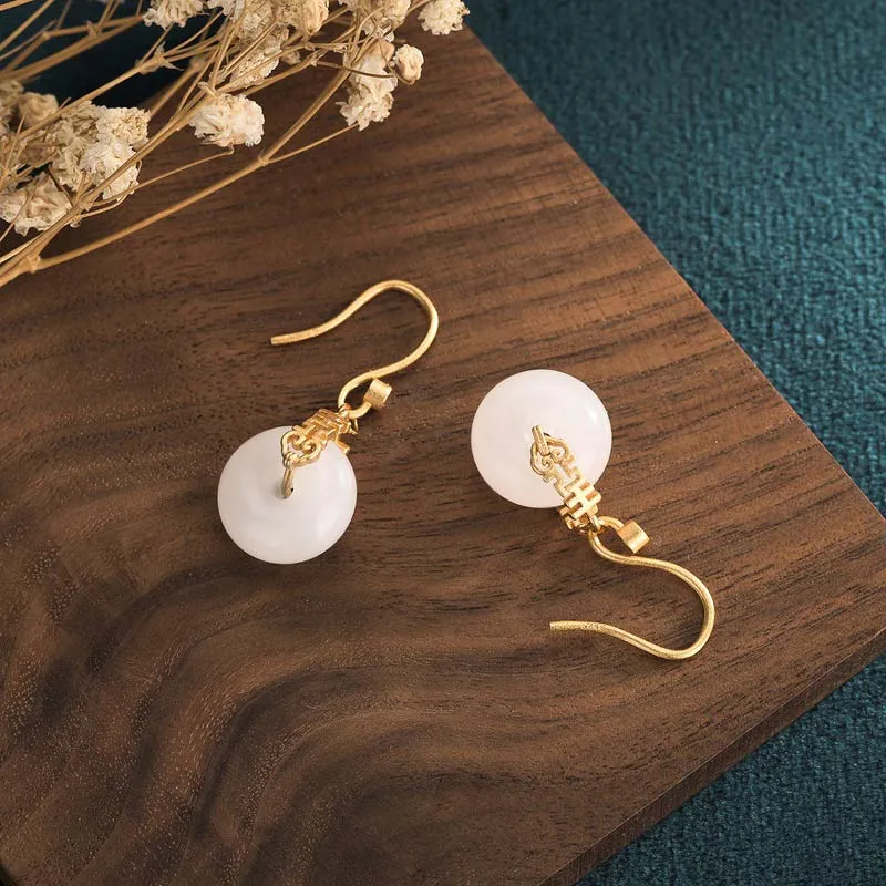 White Jade Double Happiness Earrings - Luck Muse Shop - Image 4