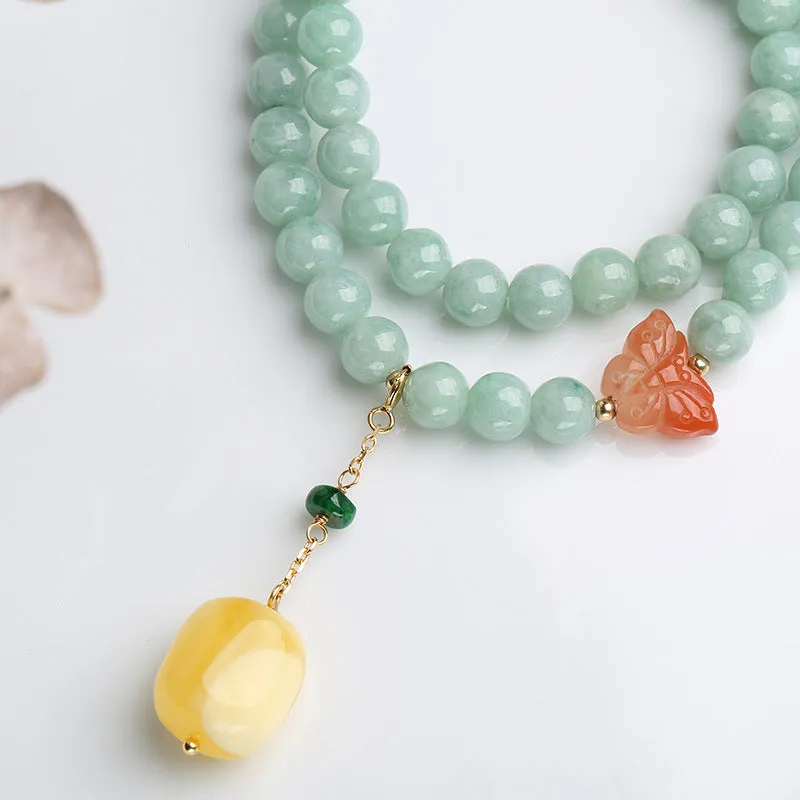 925 Sterling Silver Natural Jade Amber Butterfly Bracelet - Luck and Abundance - Image 3