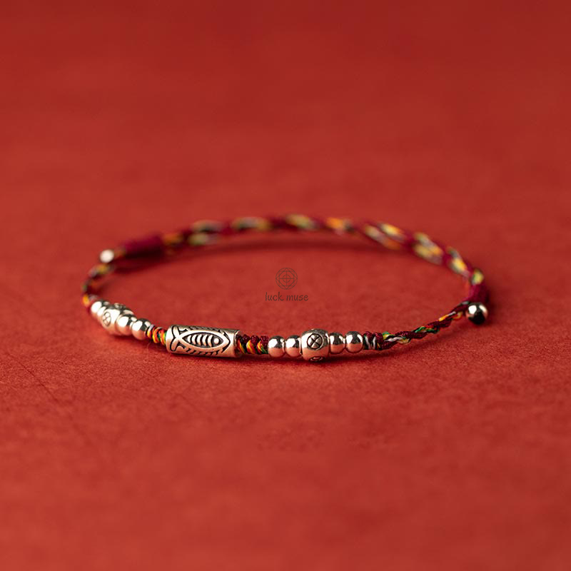 925 Sterling Silver Luck Koi Fish Braided Bracelet Anklet - Image 2