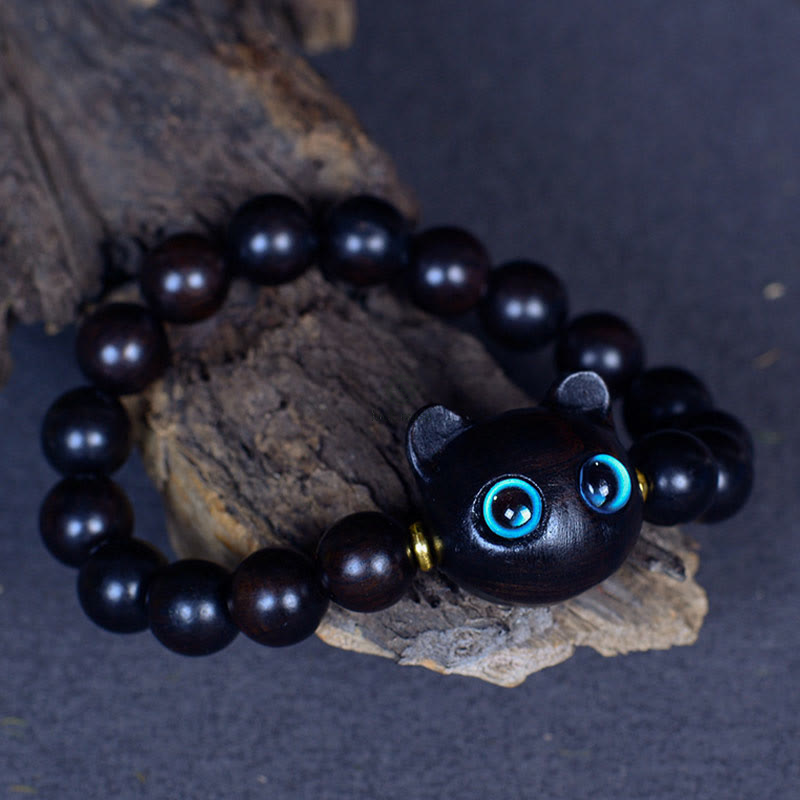 Luck Muse Ebony Wood and Liuli Glass Cat Charm Bracelet - Image 11