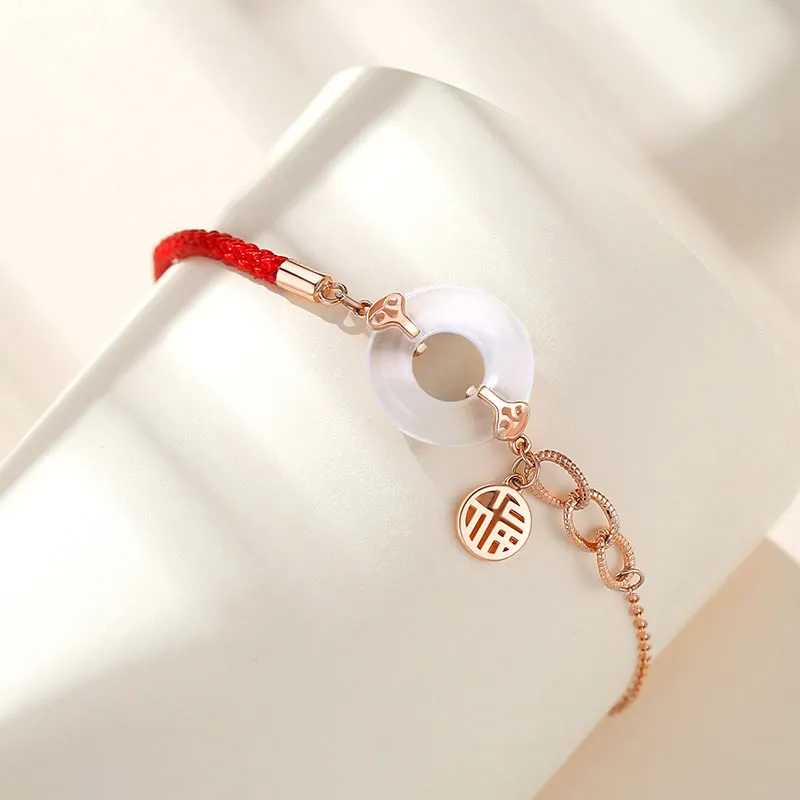 Luck Muse 925 Sterling Silver Chalcedony Harmony Bracelet with Fu Character - Image 3