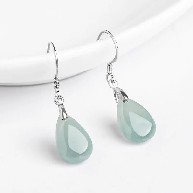 925 Sterling Silver Jade Water Drop Pattern Earrings for Luck and Prosperity with Luck Muse Touch - Image 2