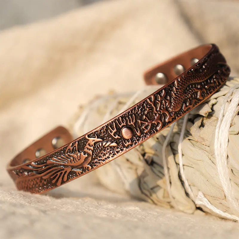 Dragon Phoenix Magnetic Copper Cuff Bracelet - Image 2