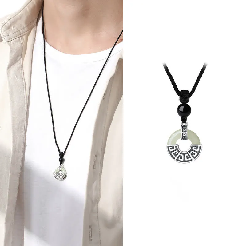 Luck Muse 925 Sterling Silver Hetian Jade Peace Buckle Prosperity Necklace Pendant - Image 8
