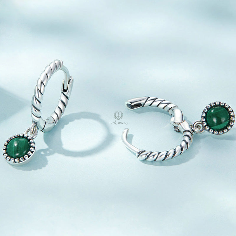Luck Muse 925 Sterling Silver Malachite Anti-Anxiety Round Drop Earrings - Image 6