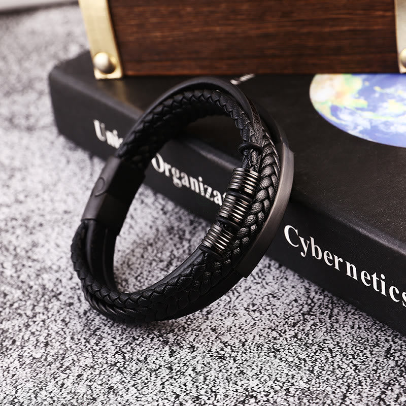 Braided Leather Bracelet with Titanium Steel, Magnetic Buckle, and Balance Feature - Image 4
