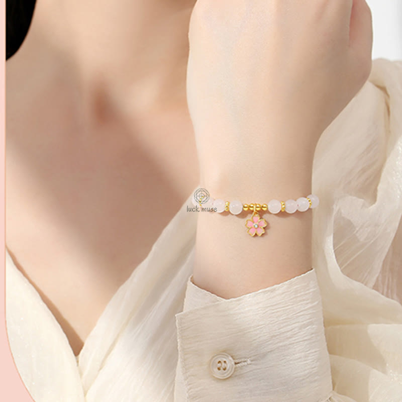 Luck Muse Sterling Silver Hetian White Jade Cherry Blossom Bracelet - Image 7