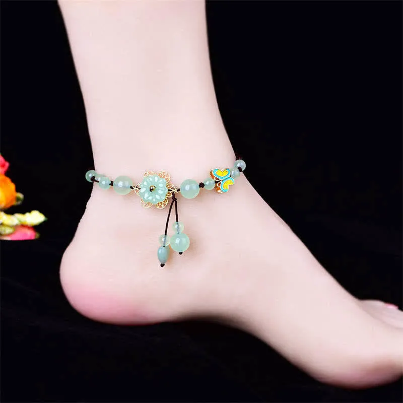 Flower Jade Butterfly Charm Anklet for Luck and Abundance by Luck Muse Shop - Image 3