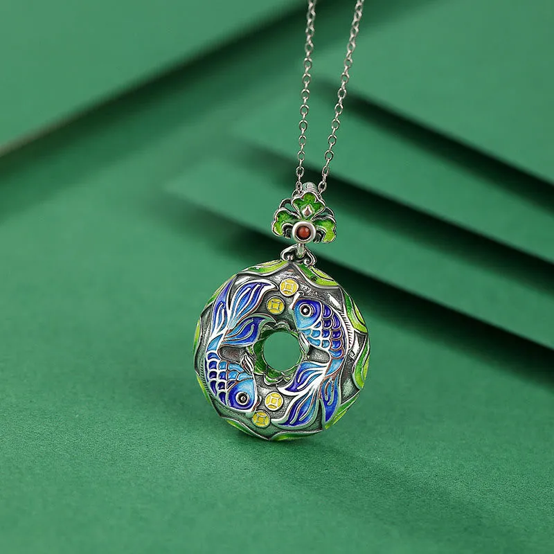 Luck Muse 990 Sterling Silver Koi Fish Copper Coin Luck Wealth 925 Sterling Silver Necklace Pendant