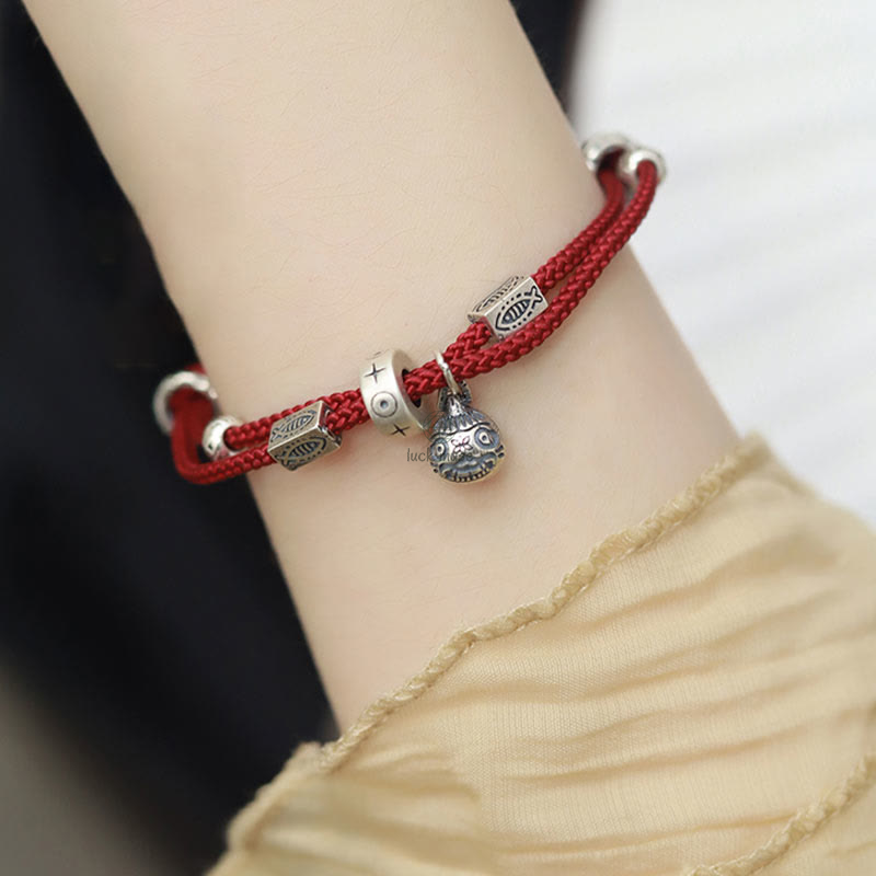 Braided Bracelet with 925 Sterling Silver and Gold Swallowing Beast Koi Fish Design by Luck Muse - Wealth Collection - Image 3