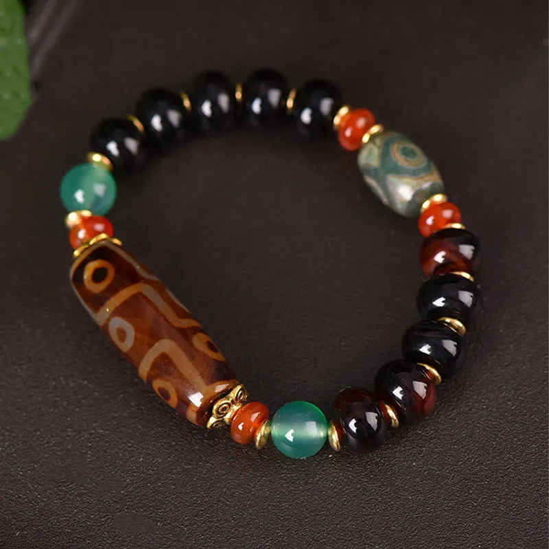 Tibetan Natural Nine-Eye Dzi Bead Protection Bracelet - Image 3