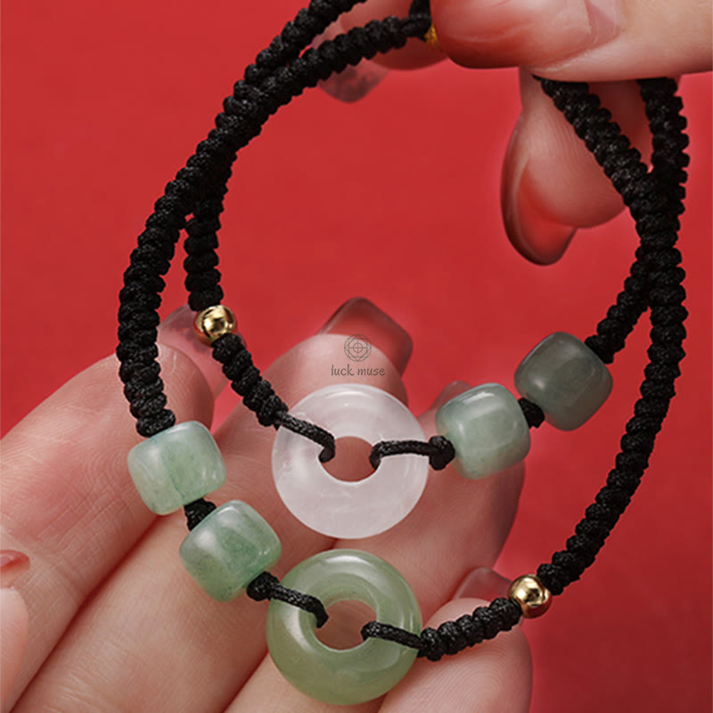 Braided Couple Bracelet Set with Green Aventurine, White Jade, Peace Buckle, and Luck - Image 10