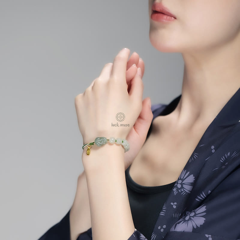 Natural Hetian Jade PiXiu Luck Fu Character String Bracelet from Luck Muse Shop - Image 7