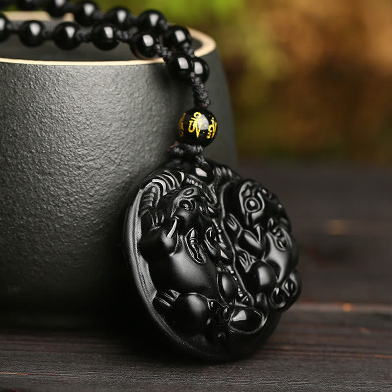 Black Obsidian Pixiu Bead Necklace Pendant - Luck Muse Purification - Image 6