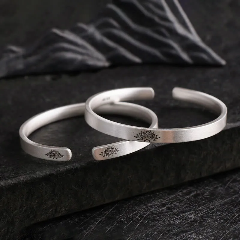 999 Sterling Silver Om Mani Padme Hum Lotus Engraved Peace Bracelet Bangle - Image 16