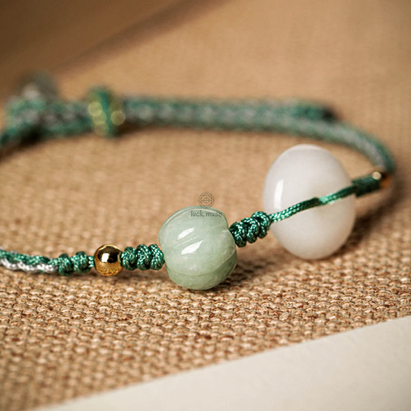 White Jade Peace Buckle Pumpkin Bead Blessing Bracelet - Image 6