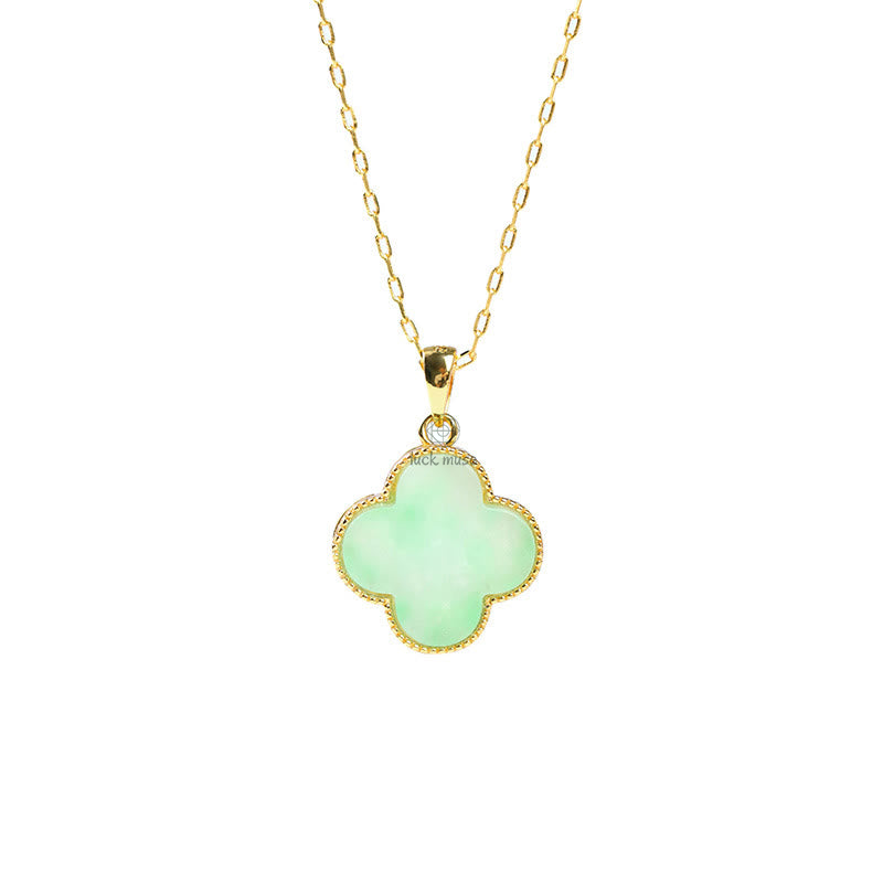 Luck Muse Lucky Four-Leaf Clover Jade Pattern Necklace Pendant - Image 7