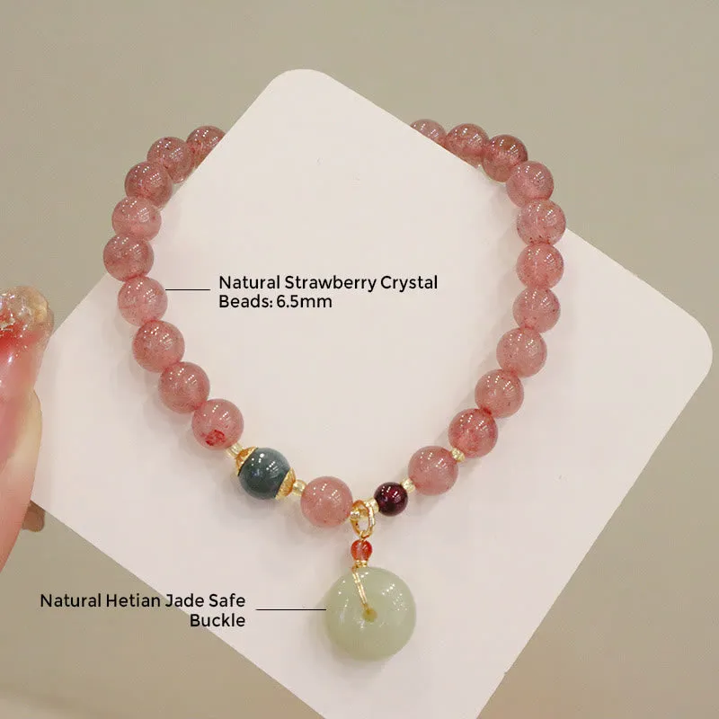 Natural Strawberry Quartz and Jade Peace Healing Bracelet with Coin Purse Buckle - Image 7