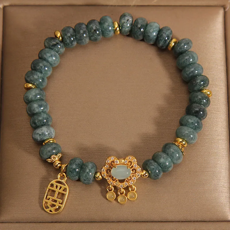 Natural Jade Chinese Lock Charm Bracelet for Peace, Luck, and Abundance - Image 2