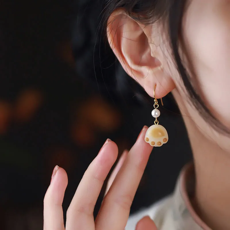 Bodhi Seed Cat Paw Claw Peace Earrings - Image 3