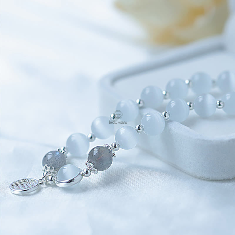 Luck Muse Cat's Eye Moonstone Charm Bracelet - Fu Character Ball Support - Image 4