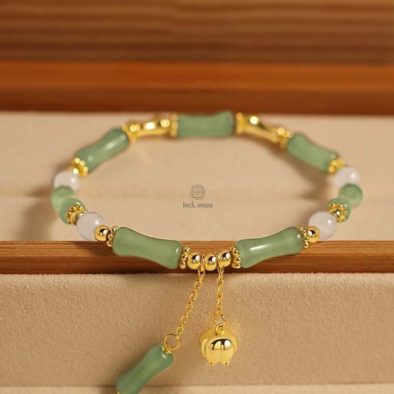 Green Aventurine Charm Bracelet with Bamboo Jade Pattern - Image 8