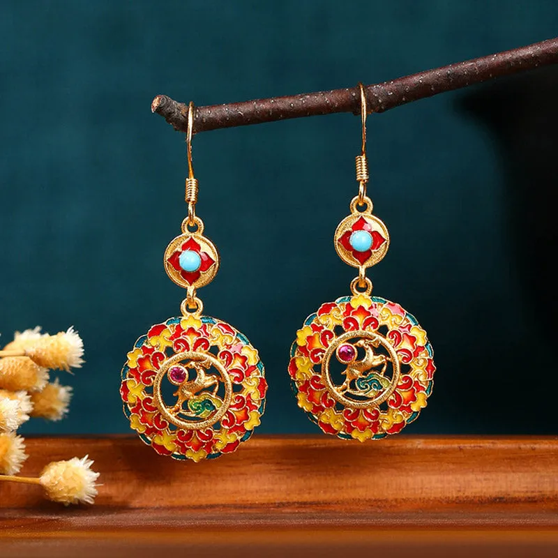 Luck Muse 24K Gold Plated Elk Copper Balance Drop Earrings in Dunhuang Hue - Image 2