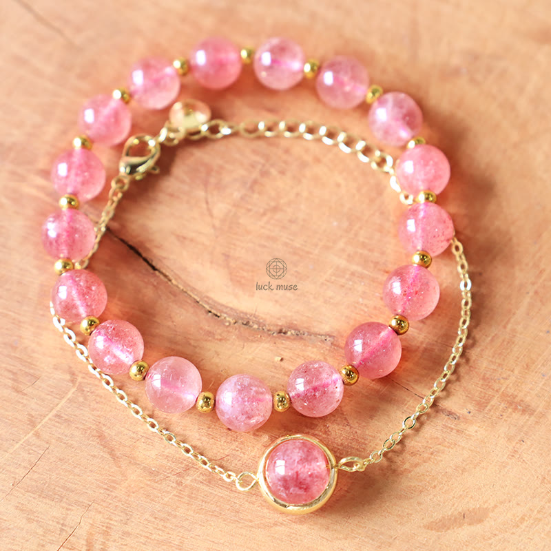 Sun Stone and Strawberry Quartz Crystal Bracelet for Positivity - Image 3