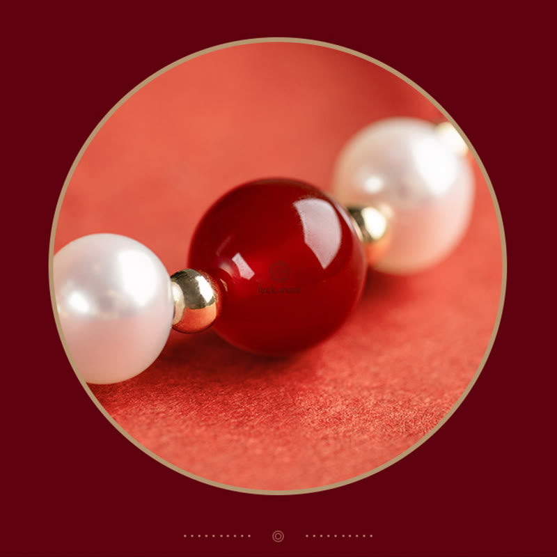Luck Muse 925 Sterling Silver Fu Character Agate Pearl Red String Braid Bracelet - Image 6