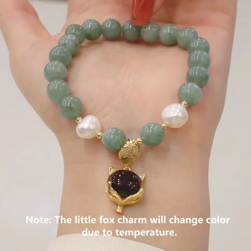 Color-Changing Jade Pearl Fox Charm Bracelet with Luck Muse for Luck - Image 5