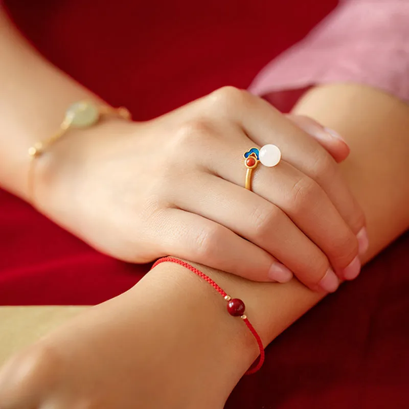 White Jade Cloud Blessing Ring for Good Luck - Image 3