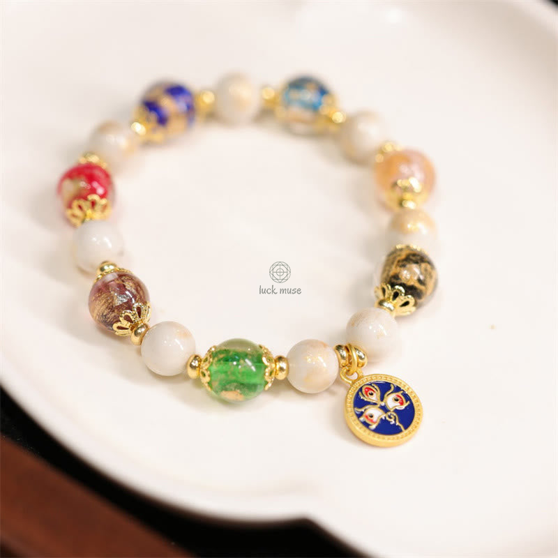 Luck Muse Tibetan Five Wealth God Fortune Charm Bracelet with Liuli Glass Beads, Incense Ash, and Porcelain Beads - Image 7