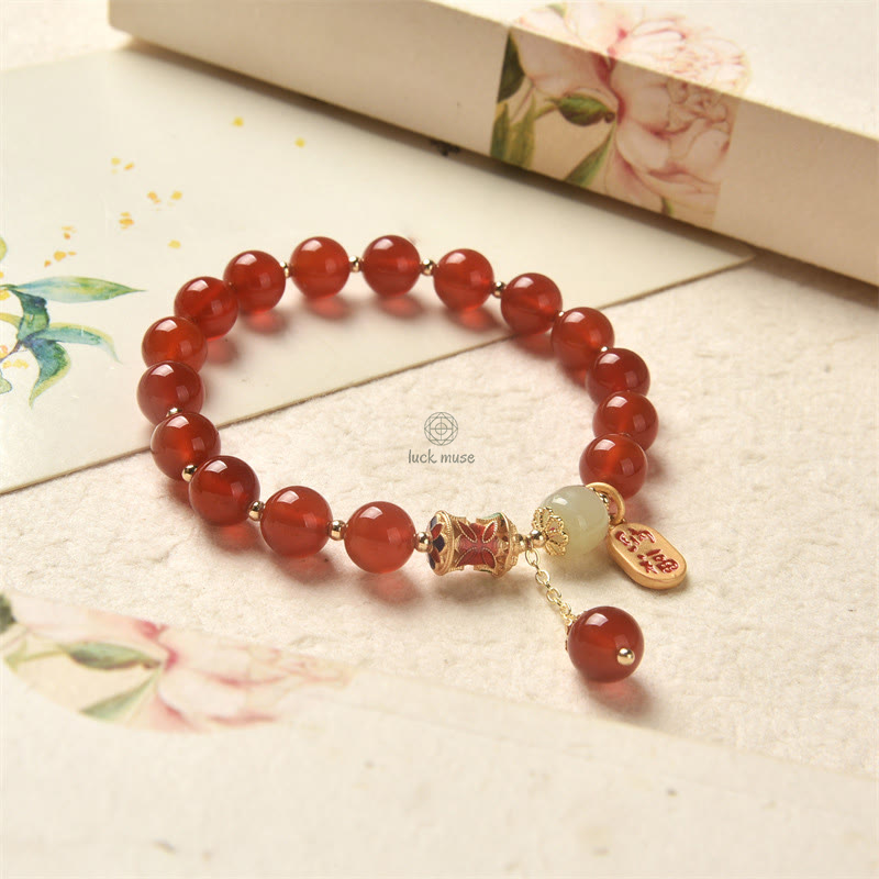 Natural Red Agate and Jade Fortune Charm Bracelet - Image 8