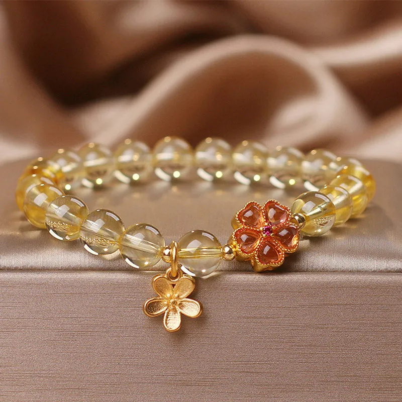 Natural Citrine Flower Charm Bracelet for Prosperity and Protection