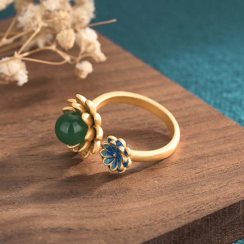 Lotus Jade Abundance Adjustable Ring - Image 3