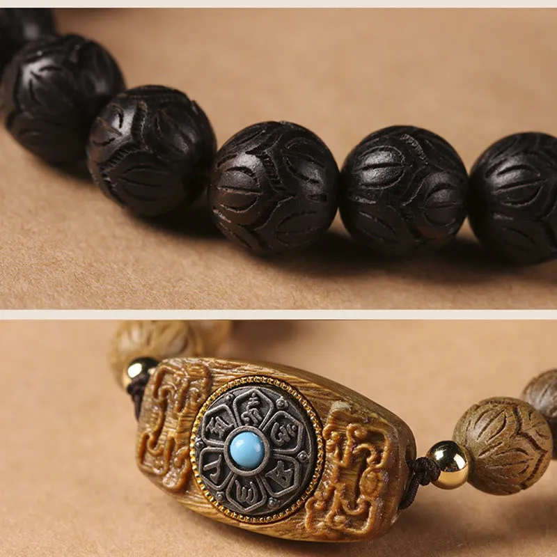 Green Sandalwood and Ebony Wood Luck Muse Om Mani Padme Hum Bracelet - Image 18