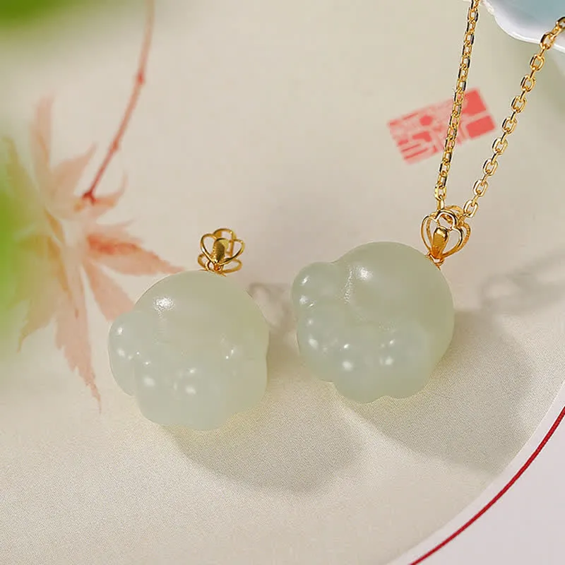 925 Sterling Silver Hetian White Jade Cat Paw Necklace Pendant