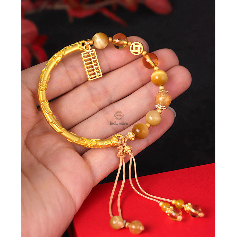 Natural Tiger Eye Citrine Abacus Bracelet for Protection with Luck Muse - Image 10