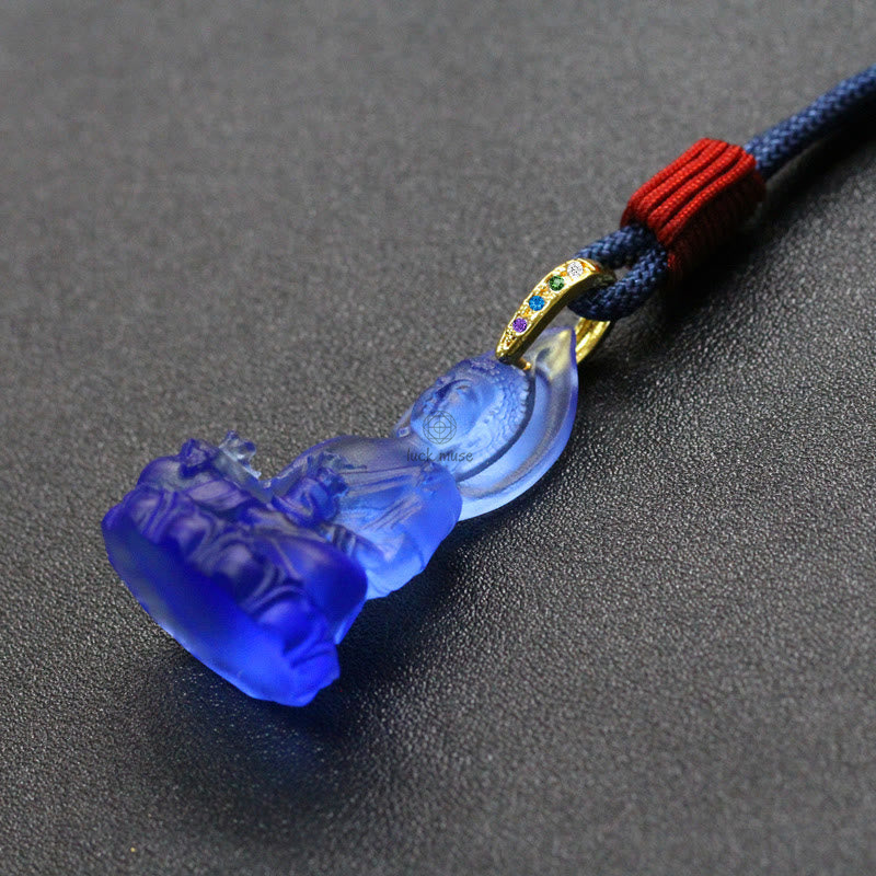 Blue Tathagata Buddha Liuli Crystal Amulet Necklace - Serenity Pendant - Image 18