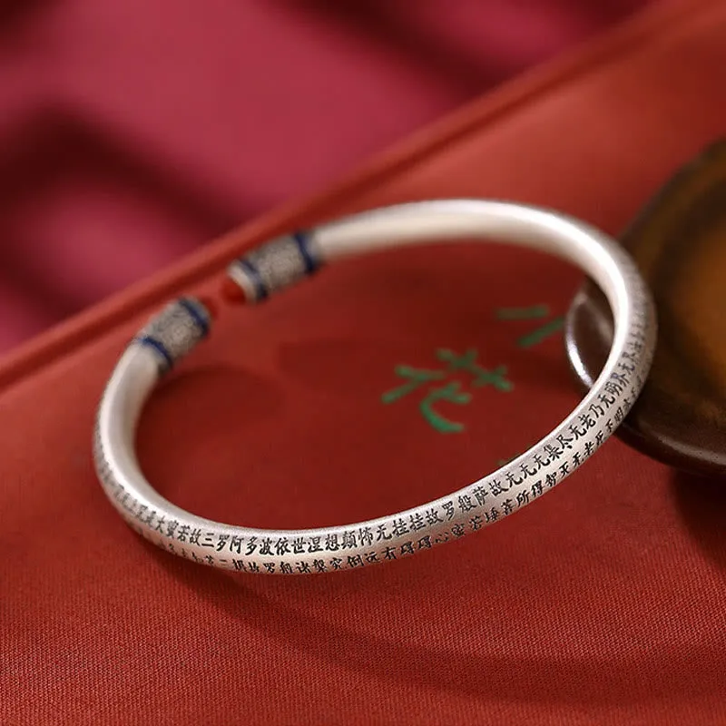 Luck Muse 999 Sterling Silver Red Agate Protection Bracelet with Heart Sutra Engraving - Image 3